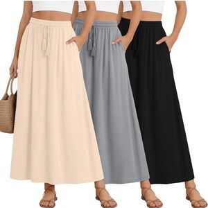 NWT 3 Pack Maxi Ankle Length a Line Elastic Flowy Boho Casual Skirt with Pockets